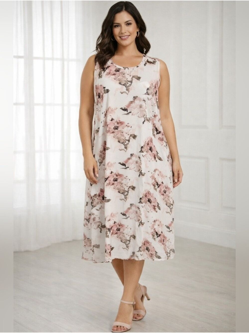 Frank Lyman Spring Cottagecore Party Floral Midi Sleeveless Dress. Size 18